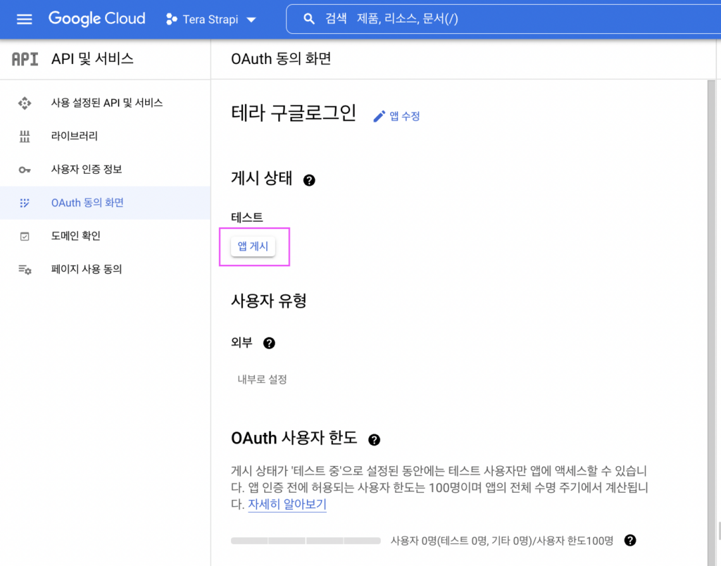 Strapi] 구글 로그인 연동 커스텀하기 → 구글 OAuth 용 프로젝트 생성 및 사용자 동의화면 구성 - 체험코딩